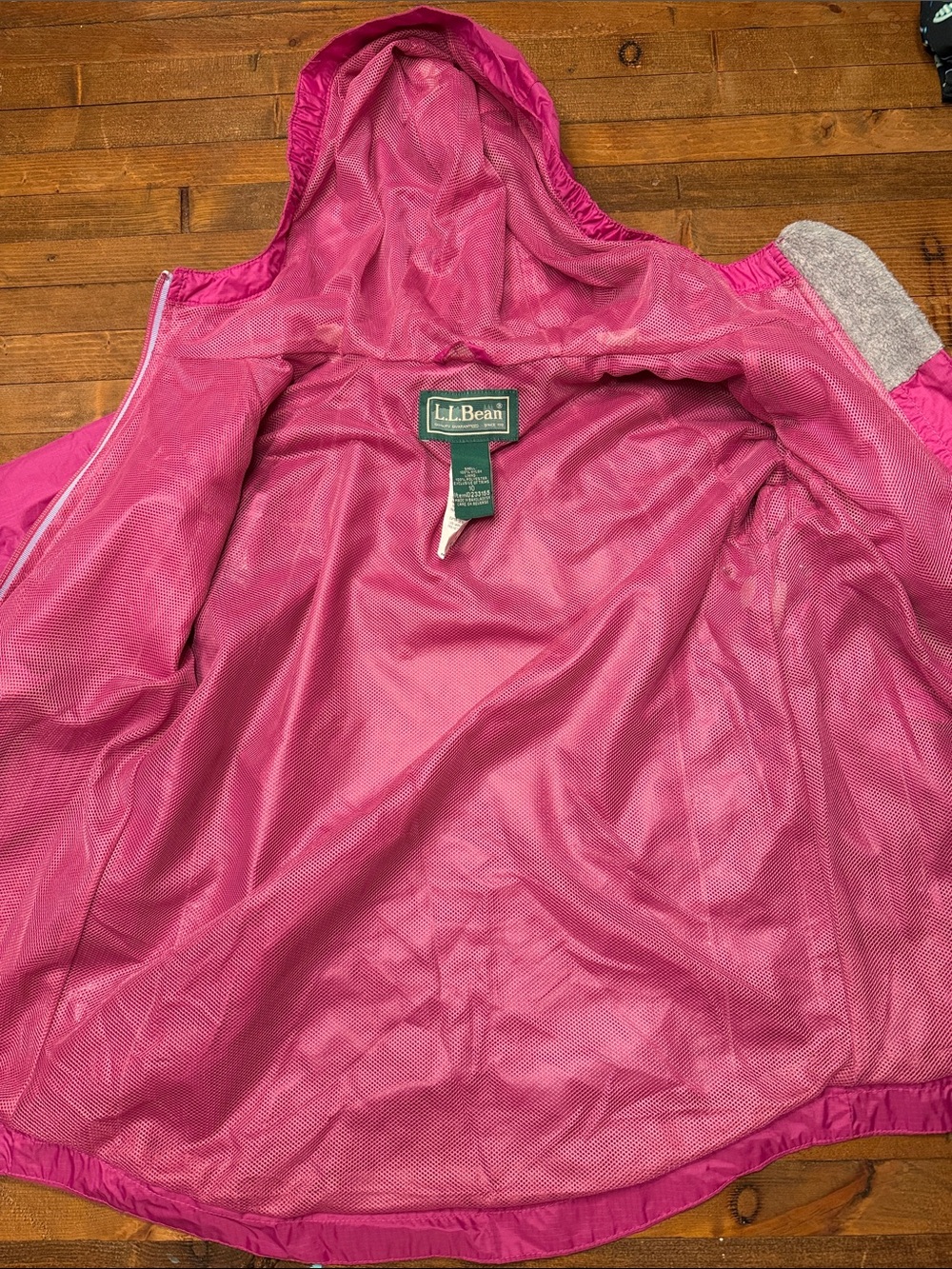 L.L. Bean Girls Fuchsia Hooded Rain Jacket
